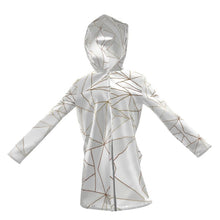 Cargar imagen en el visor de la galería, Abstract White Polygon with Gold Line Womens Hooded Rain Mac by The Photo Access