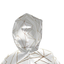 Cargar imagen en el visor de la galería, Abstract White Polygon with Gold Line Womens Hooded Rain Mac by The Photo Access