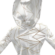 Cargar imagen en el visor de la galería, Abstract White Polygon with Gold Line Womens Hooded Rain Mac by The Photo Access