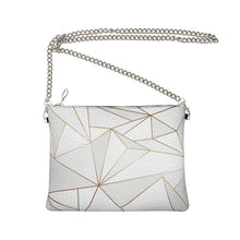 Load image into Gallery viewer, Abstract White Polygon with Gold Line Crossbody Bag With Chain by The Photo Access