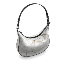 将图片加载到图库查看器,Abstract White Polygon with Gold Line Curve Hobo Bag by The Photo Access