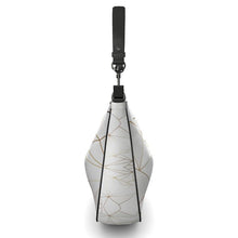 将图片加载到图库查看器,Abstract White Polygon with Gold Line Curve Hobo Bag by The Photo Access