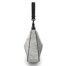 将图片加载到图库查看器,Abstract White Polygon with Gold Line Curve Hobo Bag by The Photo Access