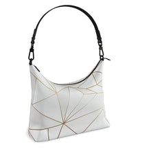 Load image into Gallery viewer, Abstract White Polygon with Gold Line Square Hobo Bag by The Photo Access