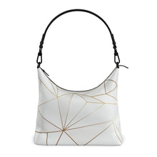 Load image into Gallery viewer, Abstract White Polygon with Gold Line Square Hobo Bag by The Photo Access