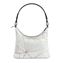 Load image into Gallery viewer, Abstract White Polygon with Gold Line Square Hobo Bag by The Photo Access