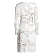 Load image into Gallery viewer, Abstract White Polygon with Gold Line Wrap Dress by The Photo Access