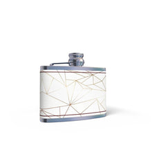 Cargar imagen en el visor de la galería, Abstract White Polygon with Gold Line Leather Wrapped Hip Flask by The Photo Access