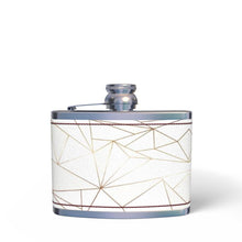 Cargar imagen en el visor de la galería, Abstract White Polygon with Gold Line Leather Wrapped Hip Flask by The Photo Access