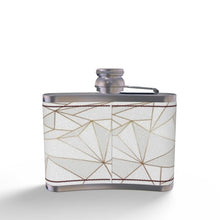 Cargar imagen en el visor de la galería, Abstract White Polygon with Gold Line Leather Wrapped Hip Flask by The Photo Access