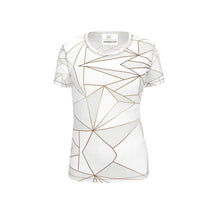 Load image into Gallery viewer, Abstract White Polygon with Gold Line Ladies Cut and Sew T-Shirt by The Photo Access