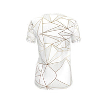 Load image into Gallery viewer, Abstract White Polygon with Gold Line Ladies Cut and Sew T-Shirt by The Photo Access