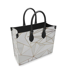 Load image into Gallery viewer, Abstract White Polygon with Gold Line Leather Shopper Bag by The Photo Access
