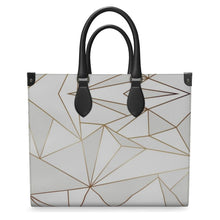Load image into Gallery viewer, Abstract White Polygon with Gold Line Leather Shopper Bag by The Photo Access