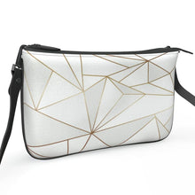 Load image into Gallery viewer, Abstract White Polygon with Gold Line Pochette Double Zip Bag by The Photo Access