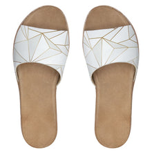 将图片加载到图库查看器,Abstract White Polygon with Gold Line Womens Leather Sliders by The Photo Access