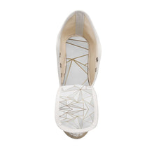 Cargar imagen en el visor de la galería, Abstract White Polygon with Gold Line Ladies Wedge Espadrilles by The Photo Access