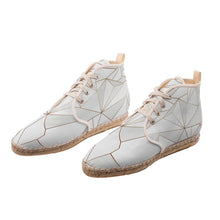 Load image into Gallery viewer, Abstract White Polygon with Gold Line Hi Top Espadrilles by The Photo Access