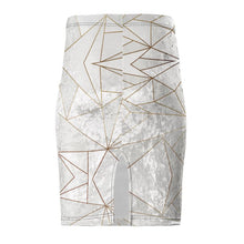 Load image into Gallery viewer, Abstract White Polygon with Gold Line Pencil Skirt by The Photo Access