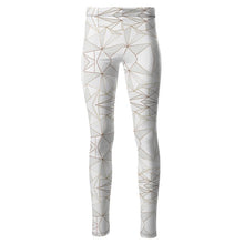 Load image into Gallery viewer, Abstract White Polygon with Gold Line High Waisted Leggings by The Photo Access