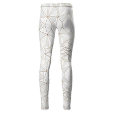 Load image into Gallery viewer, Abstract White Polygon with Gold Line High Waisted Leggings by The Photo Access