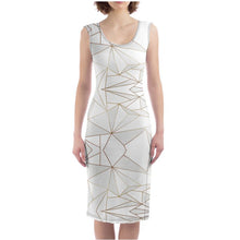 Load image into Gallery viewer, Abstract White Polygon with Gold Line Bodycon Dress by The Photo Access