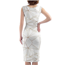 Load image into Gallery viewer, Abstract White Polygon with Gold Line Bodycon Dress by The Photo Access