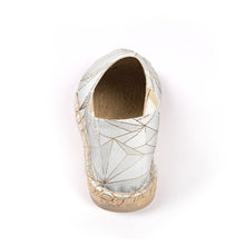 Load image into Gallery viewer, Abstract White Polygon with Gold Line Espadrilles by The Photo Access