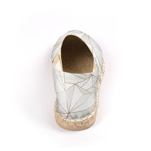 Load image into Gallery viewer, Abstract White Polygon with Gold Line Espadrilles by The Photo Access