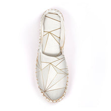 Load image into Gallery viewer, Abstract White Polygon with Gold Line Espadrilles by The Photo Access