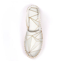 Load image into Gallery viewer, Abstract White Polygon with Gold Line Espadrilles by The Photo Access