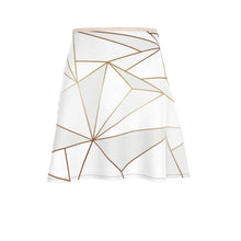 Load image into Gallery viewer, Abstract White Polygon with Gold Line Flared Skirt by The Photo Access
