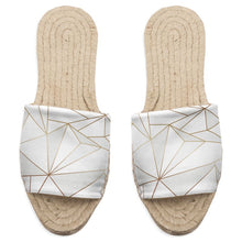 Load image into Gallery viewer, Abstract White Polygon with Gold Line Sandal Espadrilles by The Photo Access