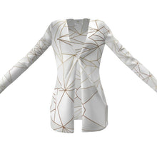 Загрузить изображение в средство просмотра галереи, Abstract White Polygon with Gold Line Ladies Cardigan With Pockets by The Photo Access