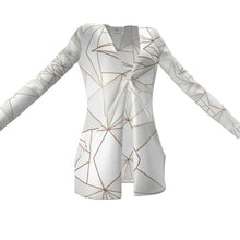 Загрузить изображение в средство просмотра галереи, Abstract White Polygon with Gold Line Ladies Cardigan With Pockets by The Photo Access
