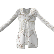 Загрузить изображение в средство просмотра галереи, Abstract White Polygon with Gold Line Ladies Cardigan With Pockets by The Photo Access