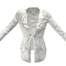 Загрузить изображение в средство просмотра галереи, Abstract White Polygon with Gold Line Ladies Cardigan With Pockets by The Photo Access