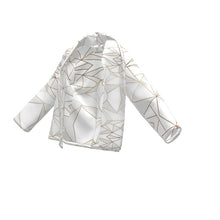 Load image into Gallery viewer, Abstract White Polygon with Gold Line Wrap Blazer by The Photo Access