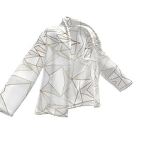 Load image into Gallery viewer, Abstract White Polygon with Gold Line Wrap Blazer by The Photo Access