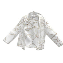 Load image into Gallery viewer, Abstract White Polygon with Gold Line Wrap Blazer by The Photo Access