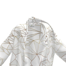 Load image into Gallery viewer, Abstract White Polygon with Gold Line Wrap Blazer by The Photo Access