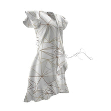 Load image into Gallery viewer, Abstract White Polygon with Gold Line Tea Dress by The Photo Access