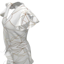 Load image into Gallery viewer, Abstract White Polygon with Gold Line Tea Dress by The Photo Access