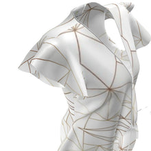 Load image into Gallery viewer, Abstract White Polygon with Gold Line Tea Dress by The Photo Access