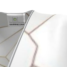 Load image into Gallery viewer, Abstract White Polygon with Gold Line Tea Dress by The Photo Access