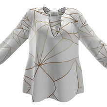 Cargar imagen en el visor de la galería, Abstract White Polygon with Gold Line Womens Blouse by The Photo Access