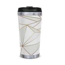 Загрузить изображение в средство просмотра галереи, Abstract White Polygon with Gold Line Travel Mug by The Photo Access