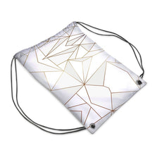 Load image into Gallery viewer, Abstract White Polygon with Gold Line Drawstring Sports Bag by The Photo Access