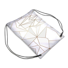 Load image into Gallery viewer, Abstract White Polygon with Gold Line Drawstring Sports Bag by The Photo Access