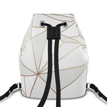 Load image into Gallery viewer, Abstract White Polygon with Gold Line Bucket Backpack by The Photo Access